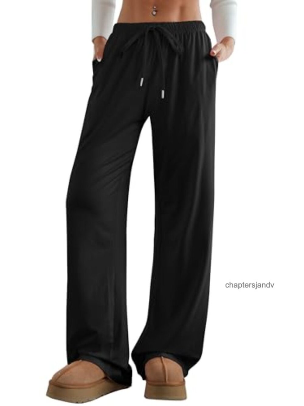 Wide Leg Lounge Pants w/ Pockets 30Inseam Low Rise Drawstring